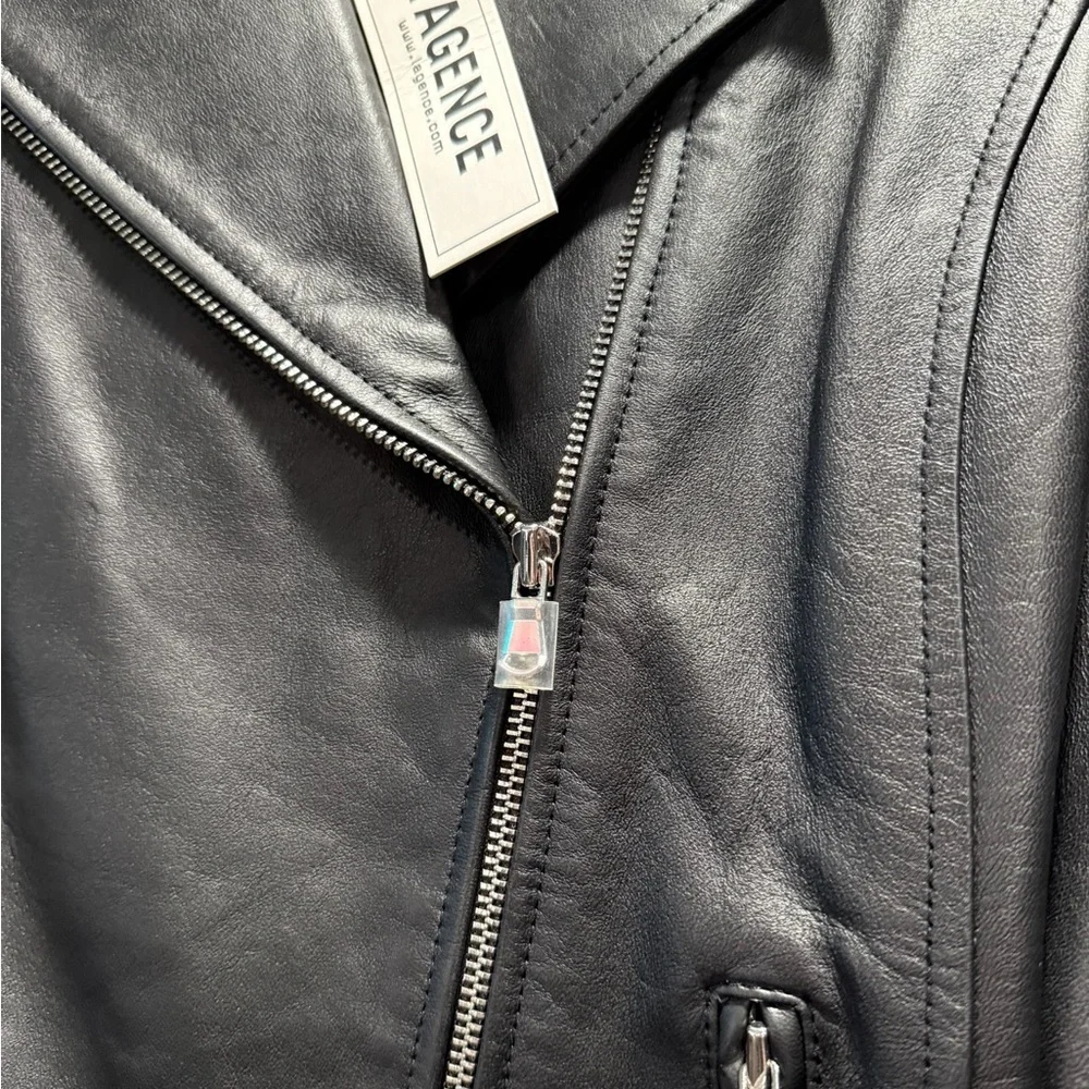 NWT L’Agence Large Black 100% Lamb Leather Biker Jacket $1395MSRP